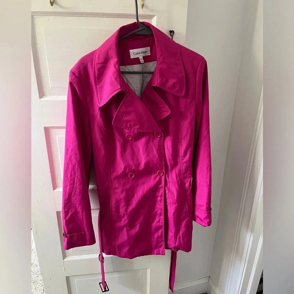Calvin Klein hot pink utility trench coat with belt size 14 - Picture 6 of 13